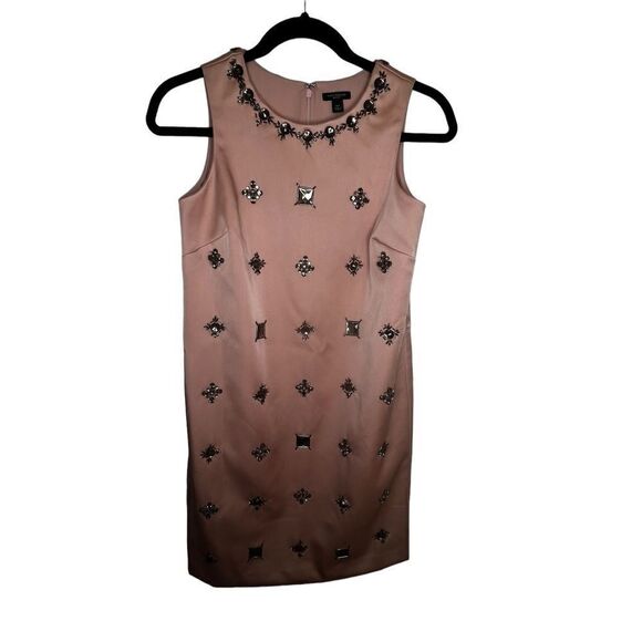 Nwt Blush Satin Rhinestone Beaded Shift Casual Dress - Picture 4 of 16